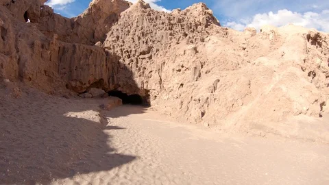 Smooth slow mo approach of a cave at Valle De La Luna desert Chile. Atacama Stock Footage 93848182