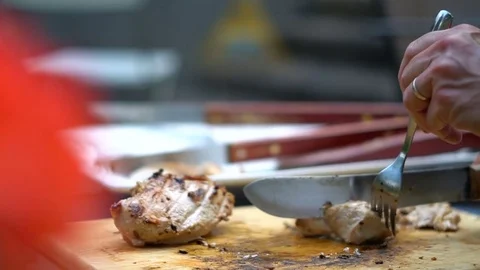 Smooth slow motion footage of chicken bbq outside Stock Footage