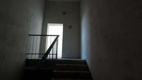 Smooth slow movement of the camera in the stairs Stock Footage 161112451