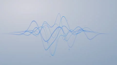 Smooth sound wave on light background. Interwoven thin blue curves soft white Stock-Footage 341354575