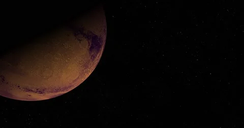 A smooth, steady departure from Mars at 0 degrees longitude.   Stock Footage 61952298