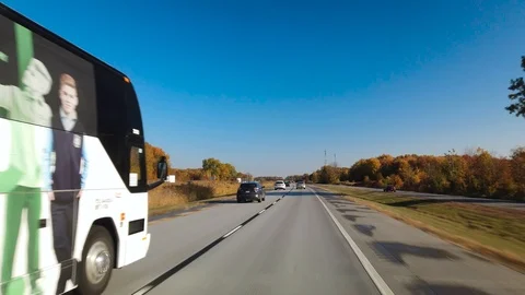Smooth &amp; Steady Driving on Highway 40 East During a Sunny Autumn Morning Stock Footage 123786318