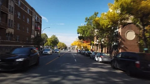 Smooth &amp; Steady Driving Shot on Côte-St-Luc During a Sunny Autumn Day Stock Footage 123533707