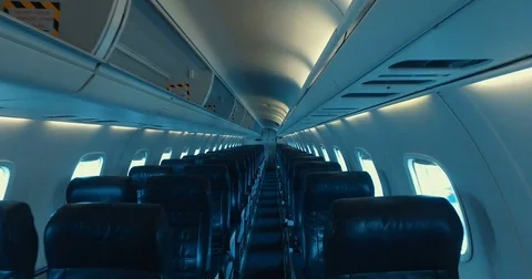 Smooth &amp; steady shot inside an empty airplane Stock Footage 73049447
