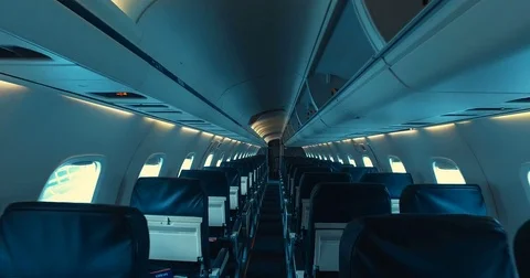 Smooth &amp; steady shot inside an empty airplane Stock Footage 73050255