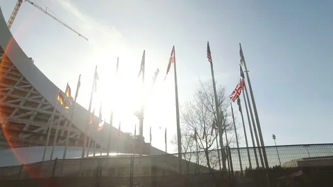 Smooth &amp; steady shot of the Olympic stadium Stock Footage 75791131