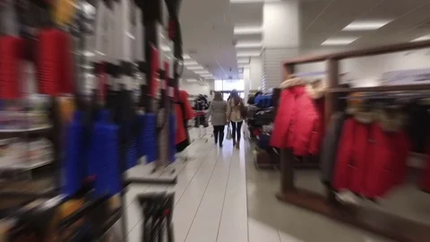  Smooth &amp; steady slow motion blurred walk-through shopping mall clothing store Stock Footage 71998119