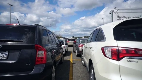 Smooth &amp; steady wide angle shot of IKEA parking lot Stock Footage 79891471