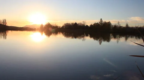 Smooth sunset over a pond in the fall. Stock Footage 32211466