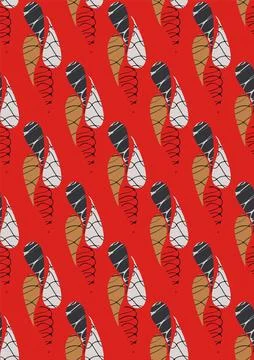 Smooth teardrop-shaped colored shapes form a seamless pattern on a red back.. Stock Illustration