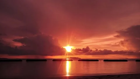 Smooth time lapse of vanilla sunset on island in Maldives Stock Footage 132125959