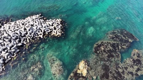 Smooth Top Down Aerial View of Clear Turquoise Sea and Coastal Reef Stock Footage 344778522