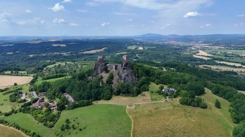 Smooth Top-Down Drone Approach to Trosky Castle – Alternate Angle Stock Footage 313673695