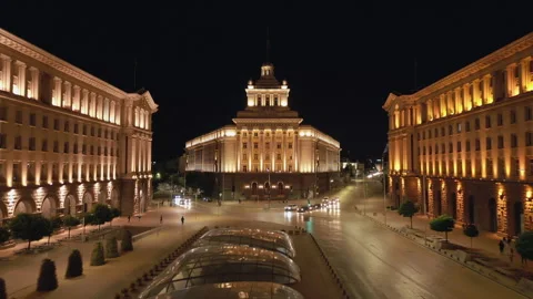 Smooth Track Back Through The Night Streets Of Sofia Bulgaria Near Stock-Footage 292794022