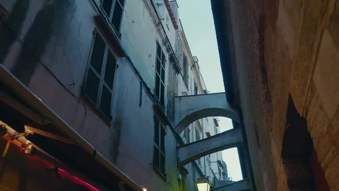 Smooth tracking shot, looking up in an old town in corsica Stock Footage 88903445