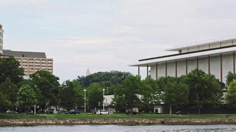 Smooth tracking shot of WASHINGTON, DC : Summer on Potomac River, Kennedy Center Stock Footage 60789155