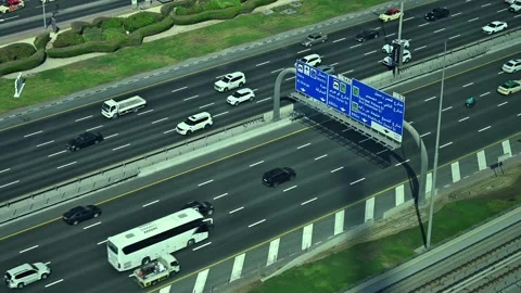 Smooth traffic flows along Sheikh Zayed Road in Dubai, UAE. Stock Footage 295102431