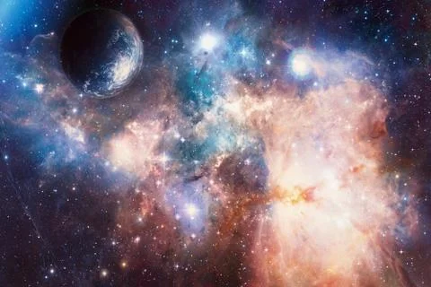 Smooth Unique Artistic Planet Flows Into a Beautiful Smooth Galaxy Background Stock Illustration
