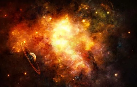 Smooth Unique Artistic Planet Flows Into Energetic Nebula Galaxy Background Stock Illustration