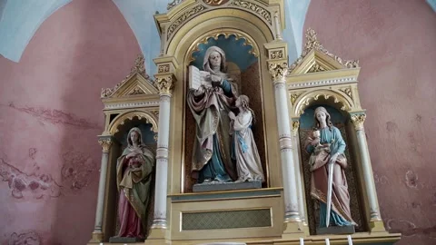 Smooth upward movement of the camera. Altar in the Church of the Nativity of Stock Footage 247124346