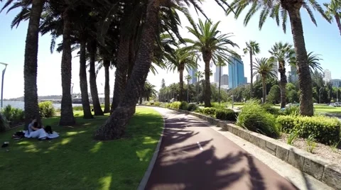 Smooth walk on riverside path in Perth Stock Footage 58832244