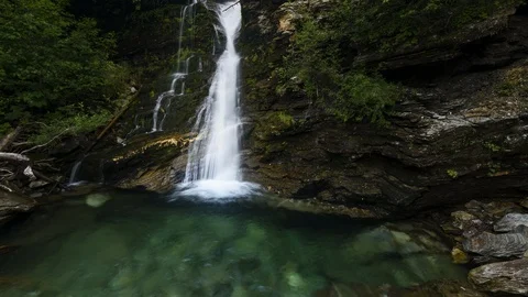 Smooth waterfall in lush green forest 8K time lapse Stock Footage 111138340