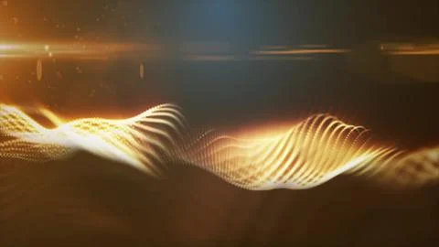 A smooth wave of golden particles on a dark background, with a warm, glowin.. Illustrazione stock