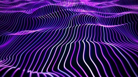 Smooth waves of neon light strings slowly floating on a dark background Vidéo 303074174