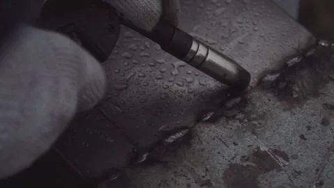 Smooth weld seam from professional welding machine Stock Footage 77696119