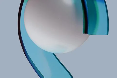 A smooth white sphere partially embraced by a translucent, curved blue-gree.. Illustration