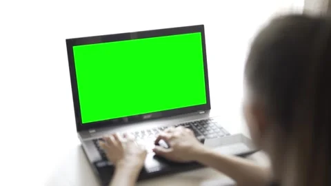 Smooth work of hands at the computer, close-up of a green screen designed fo Stock-Footage 241089340
