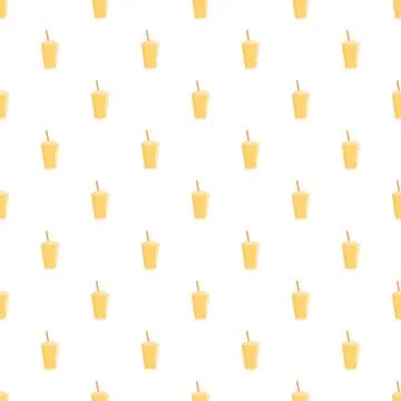 Smooth yellow smoothie drinks in seamless pattern background 스톡 일러스트