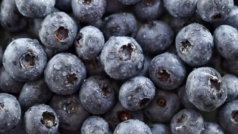 Smooth zoom-out rotation around fresh blueberries in sunlight. 動画素材 314333041