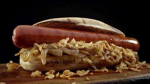 Smooth zoom in from a tasty and appetizing hot dog with a macro lens Stock-Footage 141255355