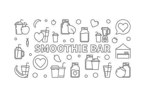 Smoothie bar concept horizontal vector outline banner Stockillustratie