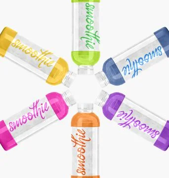 Smoothie bottles set, fresh vegetable detox juices, fruit drinks of various 스톡 일러스트