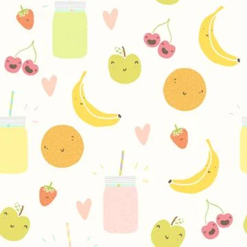 Smoothie pattern with funny fruits. Stock Illustration