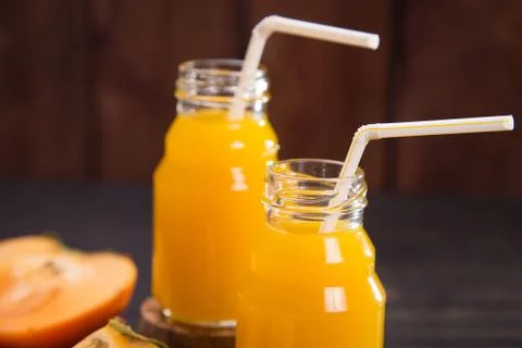 Smoothie from persimmon 스톡 사진