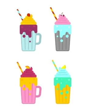 Smoothie set. Milkshake with straw. Thick fruit drink Stock Illustration