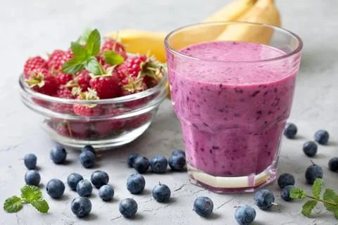 Smoothies with blueberries Stock Photos