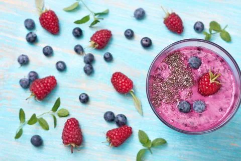 Smoothies with blueberries Stock Photos