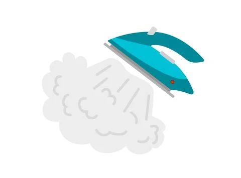 Smoothing-iron generating steam clouds, flat vector illustration isolated. 스톡 일러스트