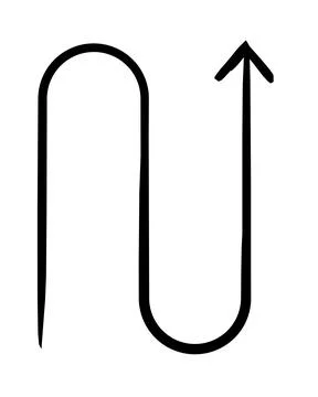 Smoothly bent arrow with U-turn shape hand-drawn sketch graphic element Illustrazione stock