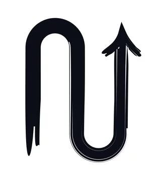 Smoothly bent arrow with U-turn shape bold thick stroke graphic element Stock Illustration