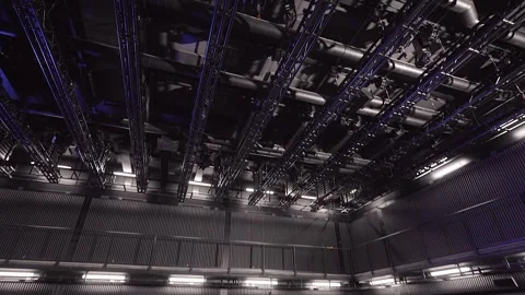 Smoothly Entering Empty Theater Black Box Hall with a view on Ceiling. Stock Footage 302761228
