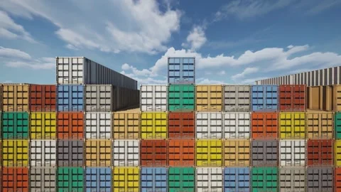 Smoothly moving background with cargo containers in port. Shipping companies use 스톡 동영상 270975138