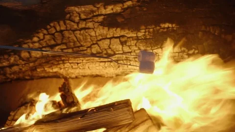 S'mores Campfire Fire Roasting Marshmallows Wood Burning Summer Vídeo Stock 128544667