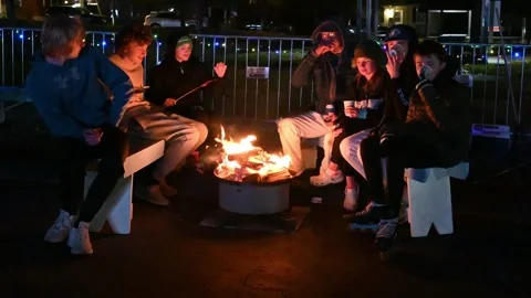 Smores in the winter by the fire Stock Footage 260086019