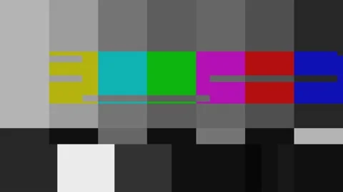 SMPTE color bars with glitch effect and with periodically pop-up text: NO SIGNAL Stock Footage 162108701