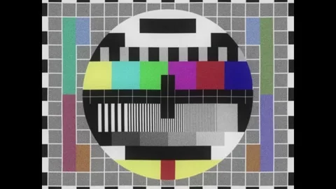 SMPTE color stripe technical problems and retro tv screen flickering. VHS Stock Footage 250112602